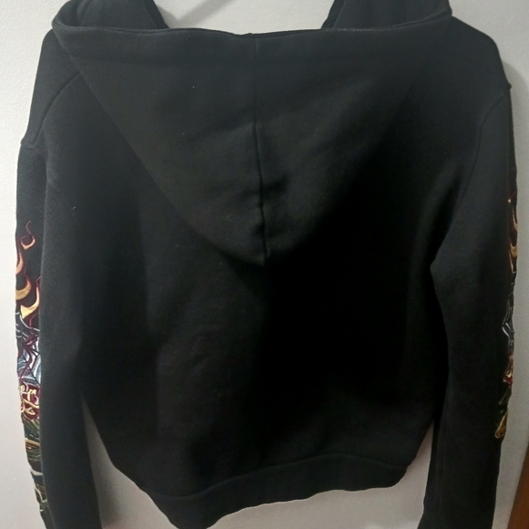 Romeo and Juliet Couture. Zip-up Hoodie. Sz L. Embroidered Patches. BLACK. Rare. - Picture 3 of 7